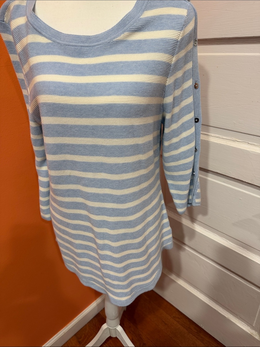 Talbots Light Blue and Cream Striped Scoop-Neck Sweater Tunic